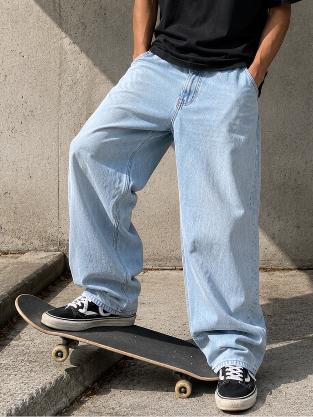 Hollister Skater Baggy Jeans Men W31 L32 Light Wash Y2K Wide Leg Streetwear Blue
